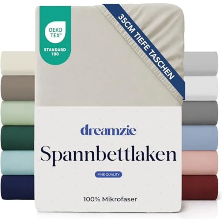 Dreamzie Spannbettlaken 90x200 cm - 35 cm Tiefe Tasche - 100% Mikrofaser Bettlaken - Beige, Schadstoffgeprüft(Oeko TEX), Bettlaken mit Gummizug – Bild 2