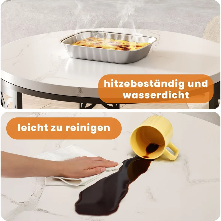 2er-Set Couchtisch nestbar 70x70x45 + 45x45x37 cm, Marmor-Furnier, Metallrahmen, Kontrastdesign – Bild 7