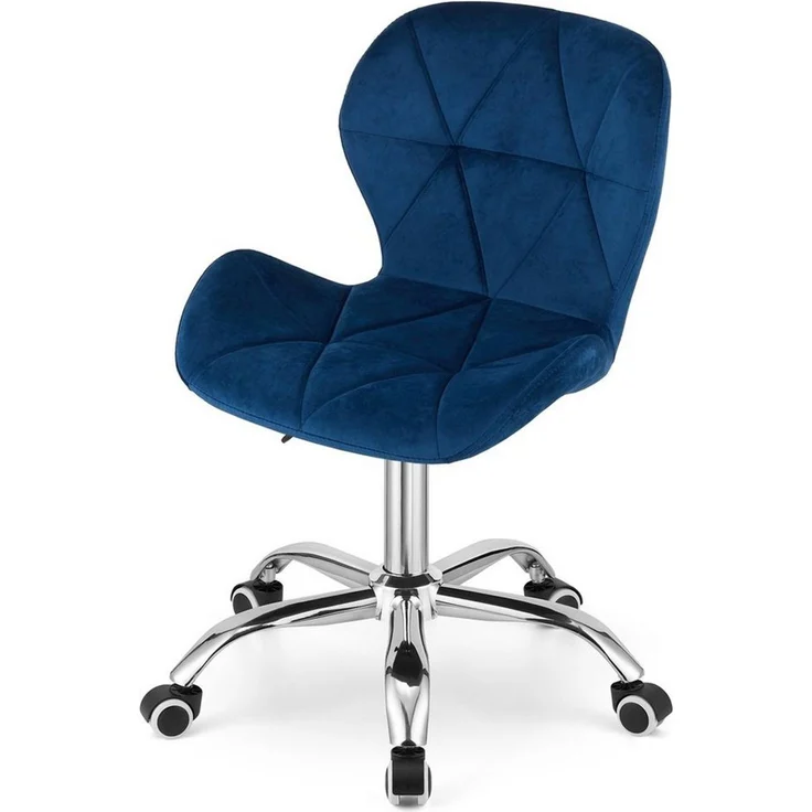 Home Collective Drehstuhl Schreibtischstuhl mit pneumatischer Verstellung (Perfekt für Kinderzimmer, Home Office und Studio), Samt mit Chromfuß und Gummirädern - blauer Samt – Bild 3