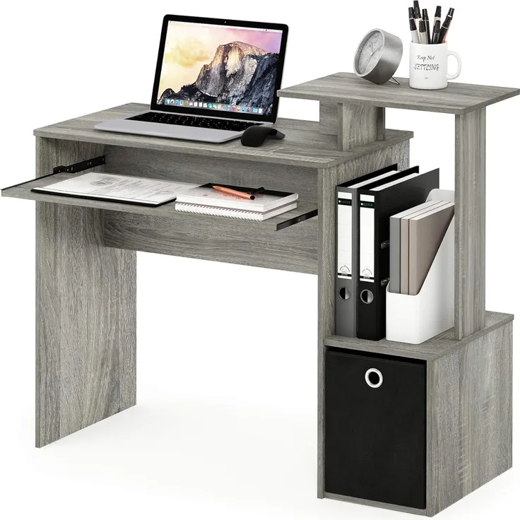 Furinno Econ Mehrzweck Home Office Computer Schreibtisch mit Ablage und Einschub, holz, Französische Eiche Grau/Schwarz, 40. 01x40. 01x86. 61 cm