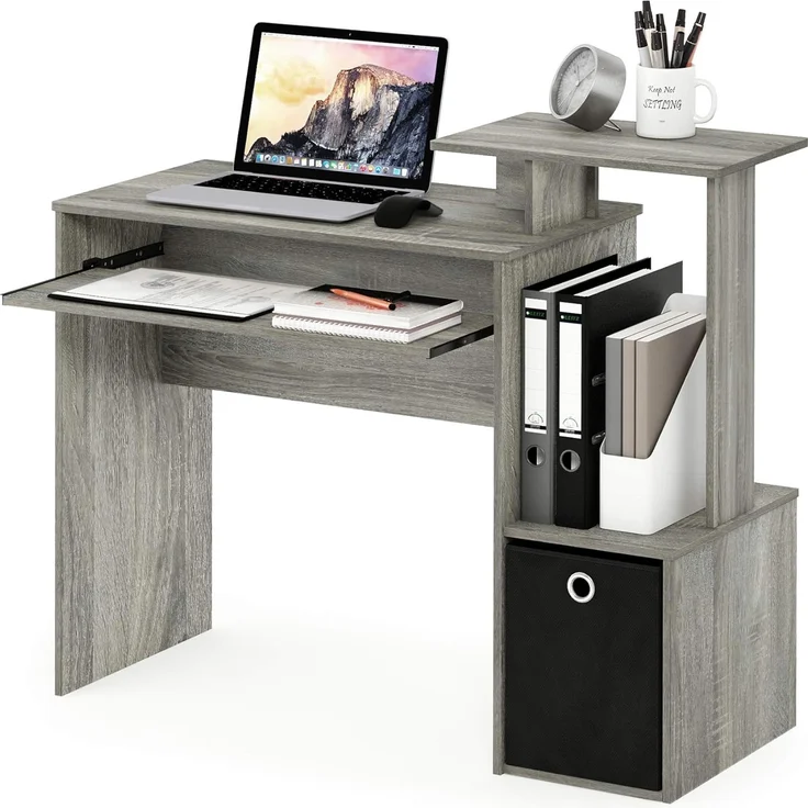 Furinno Econ Mehrzweck Home Office Computer Schreibtisch mit Ablage und Einschub, holz, Französische Eiche Grau/Schwarz, 40. 01x40. 01x86. 61 cm
