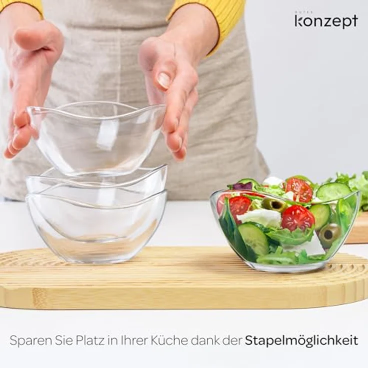 KONZEPT Salatschüssel Glas klein 6/12er Set – 310 ml, stapelbare, Salatschälchen, (12-tlg), ideal als Müslischalen, Servierschalen, Snackschalen, Dessertschalen – Bild 7