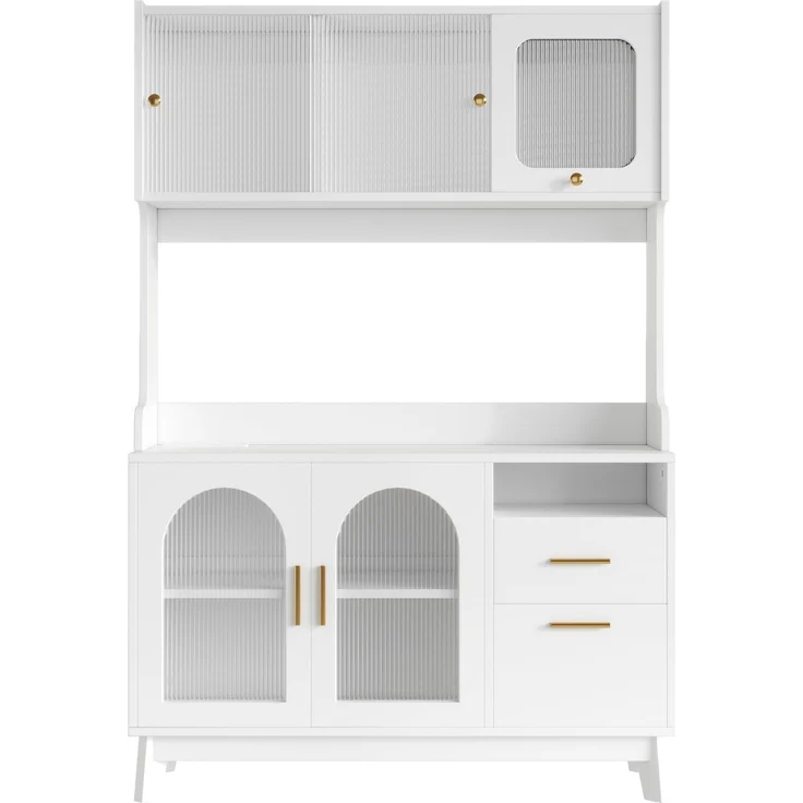 Hochschrank 120 x 40 x 178 cm mit Steckdosen, USB-A/USB-C und Acrylglasfront – weißer Buffetschrank aus Spanplatte – Bild 9
