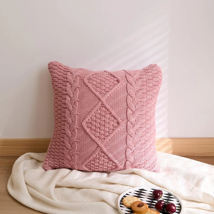 ABC Gestrickter Kissenbezug im Retro-Stil, rosa – Bild 3