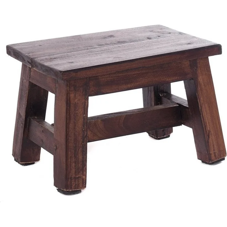 DESIGN DELIGHTS Rustikaler FUSSHOCKER Monte | 21 x 30 x 20 cm (HxBxT), Mahagoni Recyclinholz | Holzhocker | Farbe: 03 Dunkelbraun