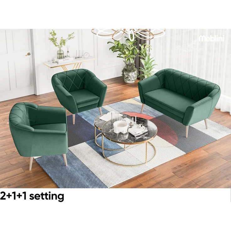 MEBLINI Mini Sofa 2-Sitzer für Wohnzimmer - Mini Lounge für zwei Personen - Küchensofa - Sofa Klein - GISELA - 2 - Grün Samt – Bild 4