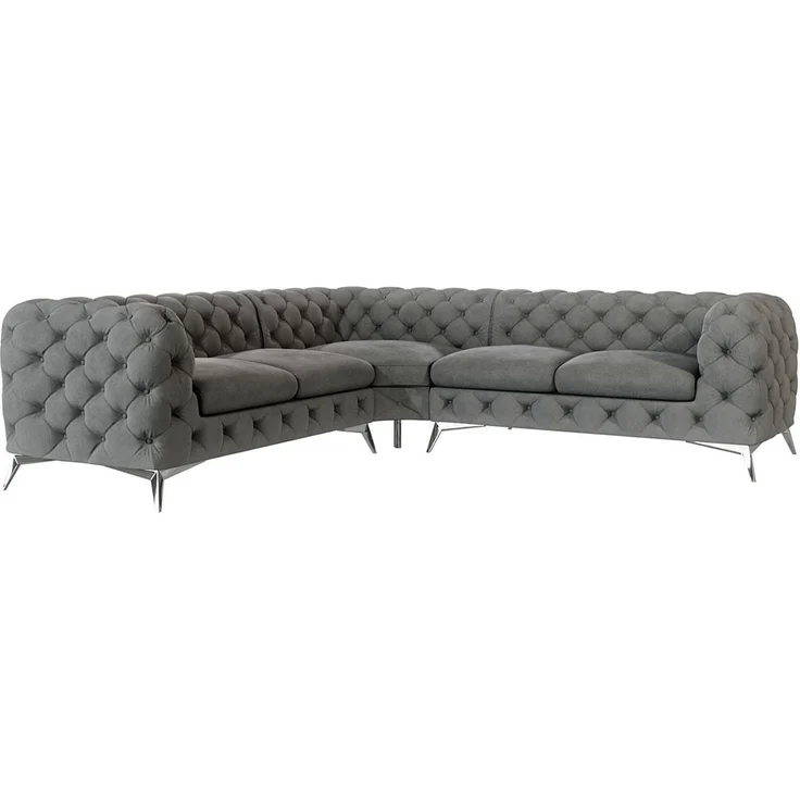 S-Style Möbel Ecksofa Chesterfield Kalina mit Silber Metall Füßen, mit Wellenfederung – Bild 5