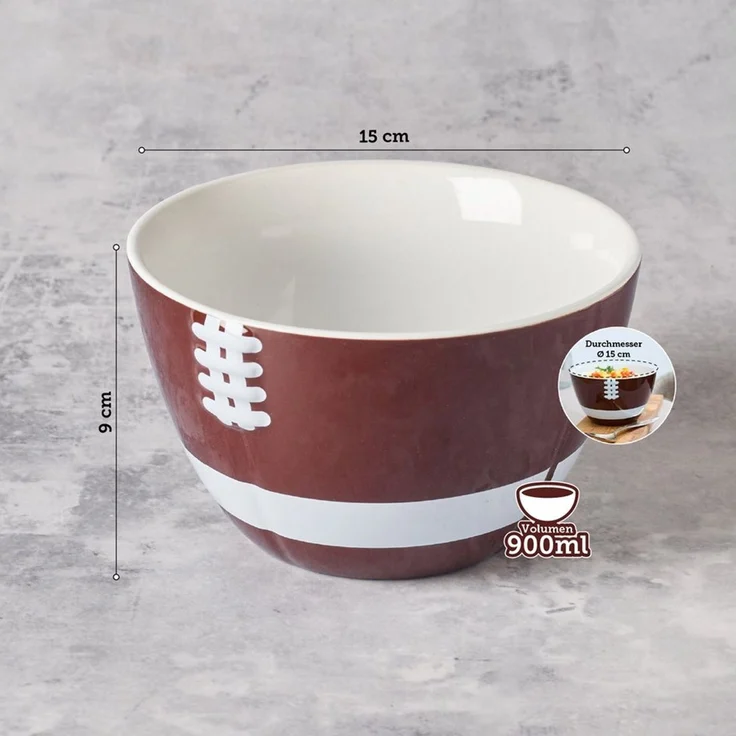 40YARDS Müslischüssel American Football Müslischale / Schüssel / Snackschale (900 ml), Keramik, (1-tlg), in Form eines halben Footballs – Bild 3