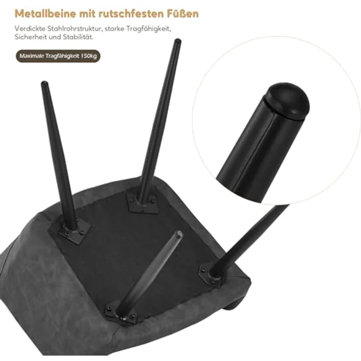 TUKAILAI Esszimmerstühle 2er Set aus Kunstleder, Küchenstuhl Polsterstuhl mit Offener Rückenlehne,Armlehnen,Gepolstertem Sitz, Metallbeinen, Stühle für Wohnzimmer,Esszimmer,Küche – Bild 8