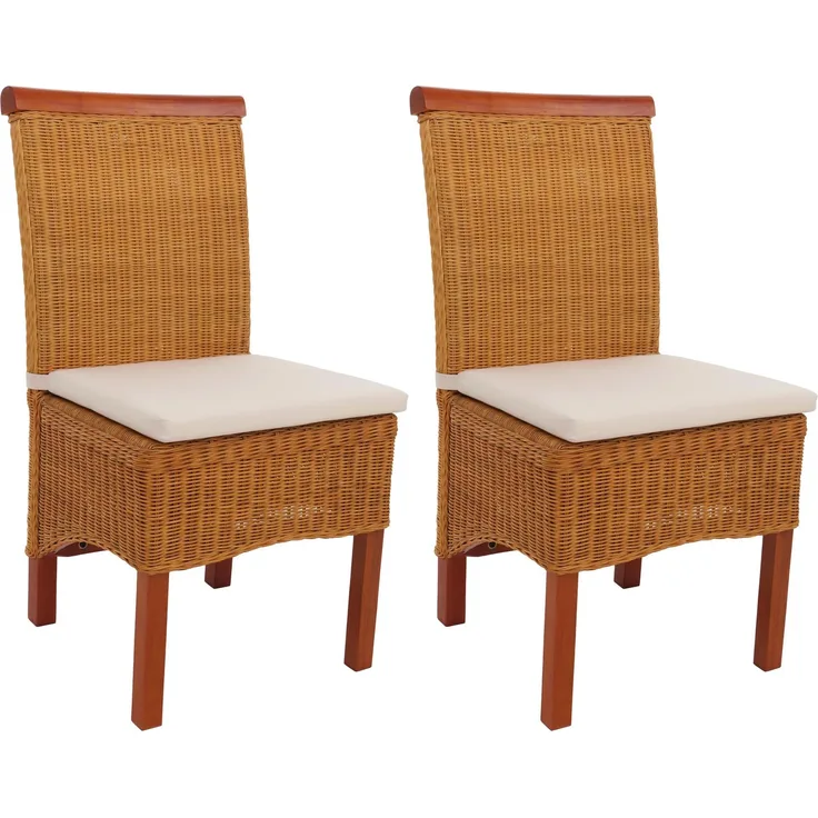 2er-Set Esszimmerstuhl Korbstuhl Stuhl M42, Rattan ~ mit Sitzkissen