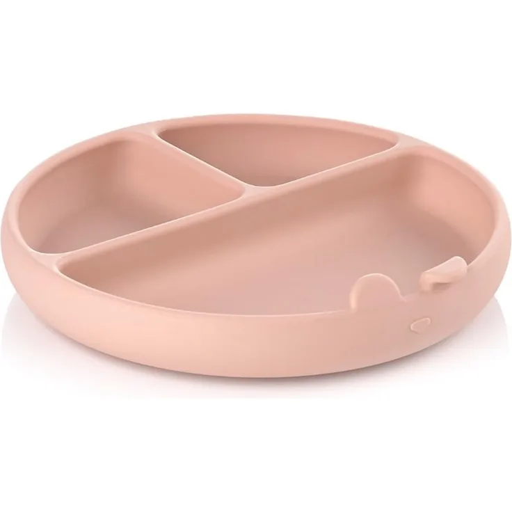 Jané BLW Silikon Baby Teller mit Saugnapf und Fächern, BPA-frei, Mikrowellengeeignet, Farbe Rosa