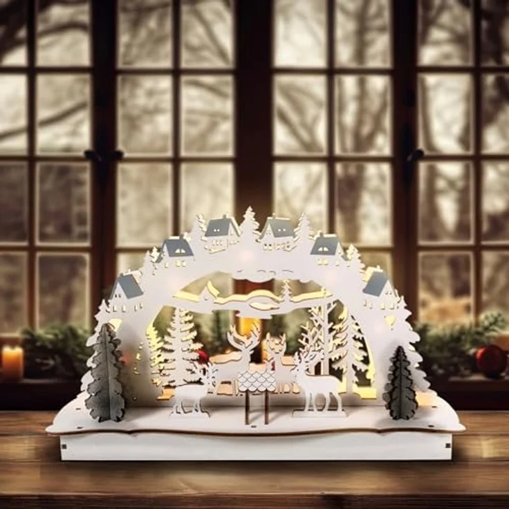 HTI-Living Batteriebetrieben LED Holz Weihnachtsdeko mit Waldmotiv – Bild 2