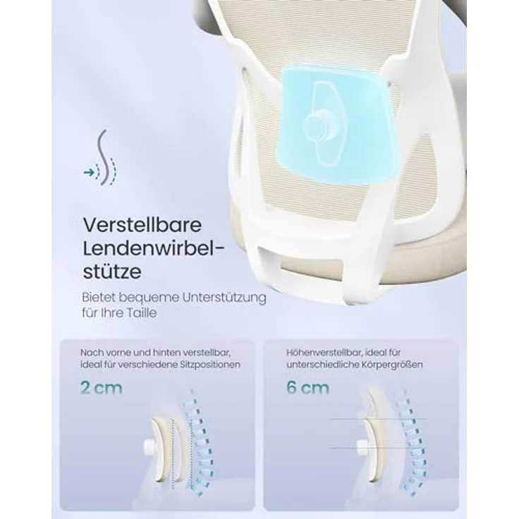 SONGMICS Bürostuhl ergonomisch, Schreibtischstuhl, Computerstuhl, verstellbare Lenden- und Kopfstütze, bis 150 kg belastbar, höhenverstellbar, sandbeige OBN066LF01 – Bild 6