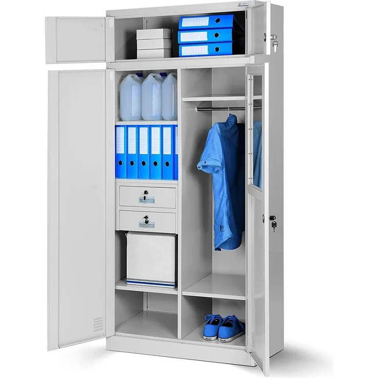 Mehrzweckschrank C117 Aktenschrank Büroschrank Metallschrank Spind Geheimfach Schubladen Stahlblech abschließbar 185 x 90 x 50 cm (grau/grau)