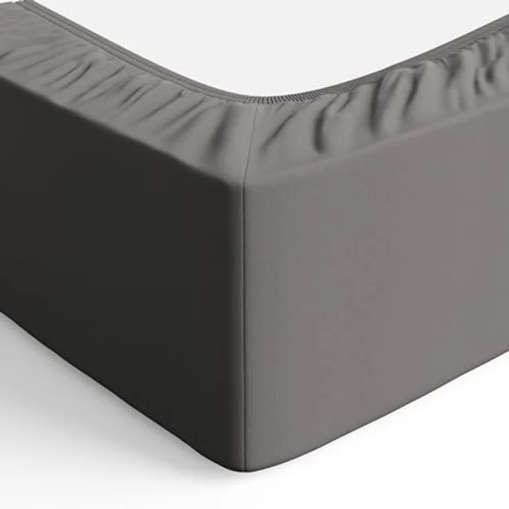 Amazon Basics Jersey Spannbettlaken, 100% Baumwolle, atmungsaktiv, für Matratzenhöhe bis 30 cm, 120 x 200 cm, Dunkelgrau – Bild 4