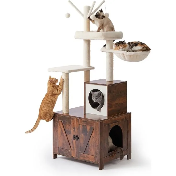 Relaxdays Kratzbaum mit Katzenklo-Schrank 150 cm