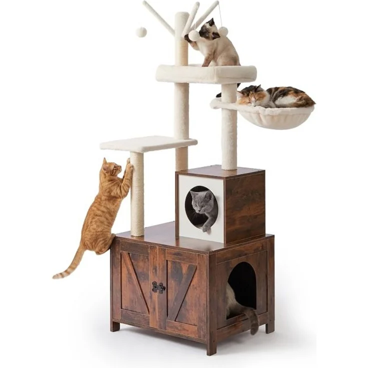 Relaxdays Kratzbaum mit Katzenklo-Schrank 150 cm – Bild 1