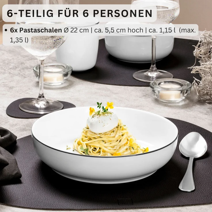 SÄNGER Porzellan Pastaschalen Marlo Black Rim 6-teilig für 6 Personen – Bild 2
