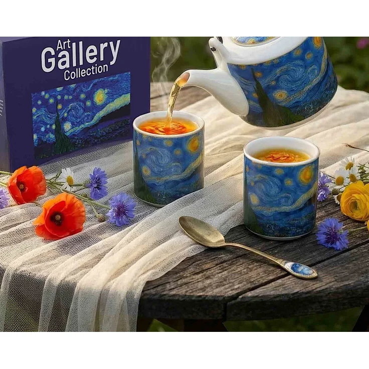 DUO ART GALLERY 2er-Set Löffel, goldfarben STARRY NIGHT inspired by Van Gogh New Bone China Porzellan – Bild 3