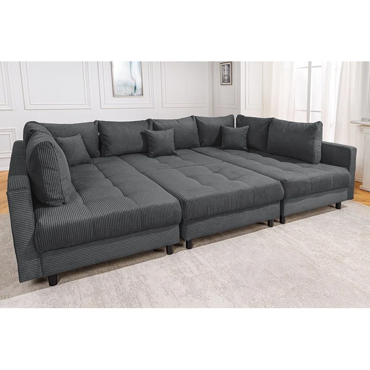 riess-ambiente Wohnlandschaft KENT 305cm anthrazit / schwarz · inkl. Hocker · U-Form · XXL Couch, Einzelartikel 1 Teile, Ecksofa · Wohnzimmer · mit Federkern · Cord-Bezug · Modern Design – Bild 3