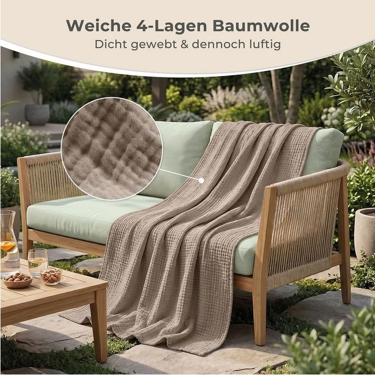 Laynenburg Tagesdecke Musselin aus 100% Baumwolle – Baumwolldecke, Kuscheldecke, Wohndecke als Sommerdecke, Bett-Überwurf, Couch-Überwurf, Sofa-Decke – Bild 3