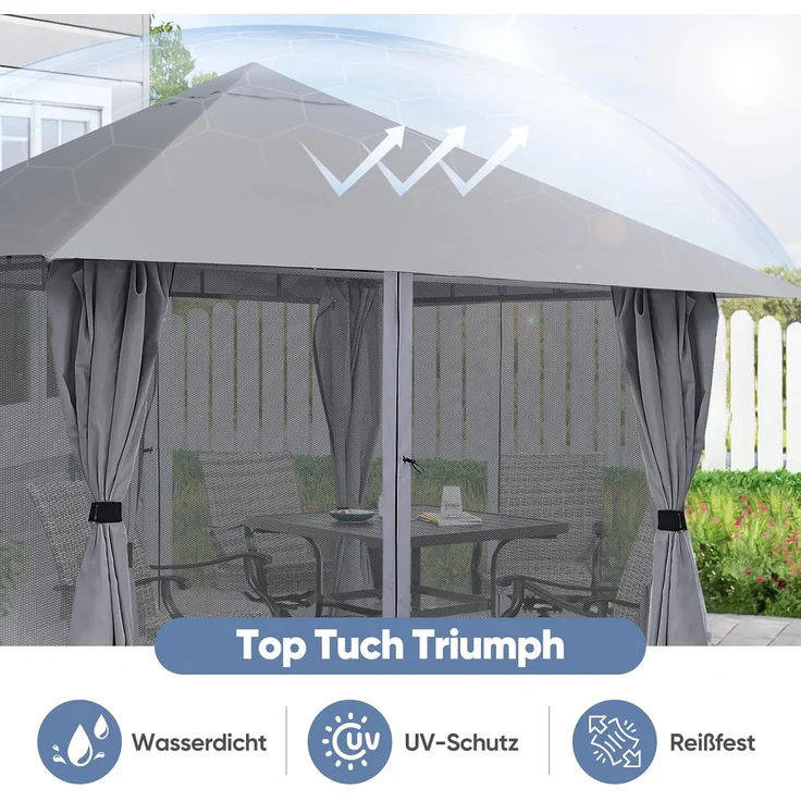 Sekey Garten Pavillon 3x3 m Wasserdicht Stabil Partyzelt, Gartenzelt mit 4 Seitenteile Reißverschluss, 180g/㎡ Polyester, Grau – Bild 2