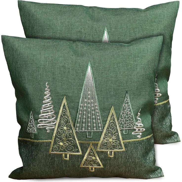 matches21 HOME & HOBBY Kissenbezüge 2er Set Kissenhüllen 40x40 cm dunkelgrün mit Tannenbaum Weihnachten, (2 Stück), Zierkissen-Bezüge für Sofa-Kissen, Couch-Kissen – Bild 1