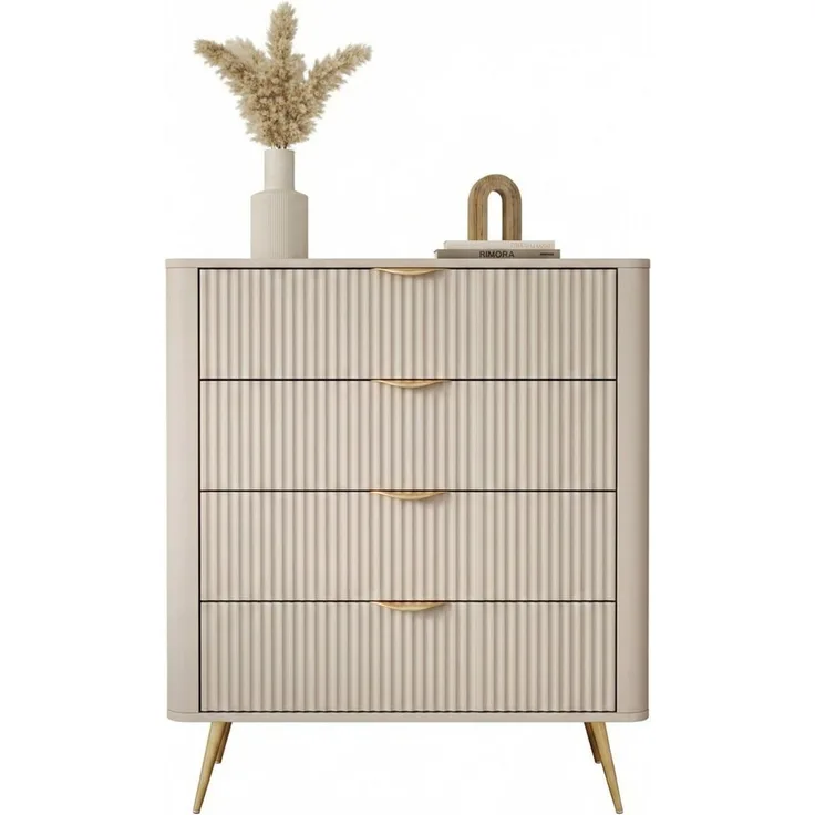 yourhouse24 Highboard Kommode Lante 88 cm – Beige / Kaschmir – Geriffelte Fronten (1 St, Ohne Dekoration)
