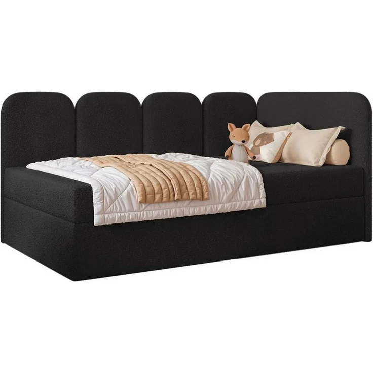 Compleo Boxspringbett Jugendbett DREAMY, Polsterbett mit Bettkasten, 80/90/100/120x200, Kopfteil links oder rechts, Boucle oder Velvet – Bild 1