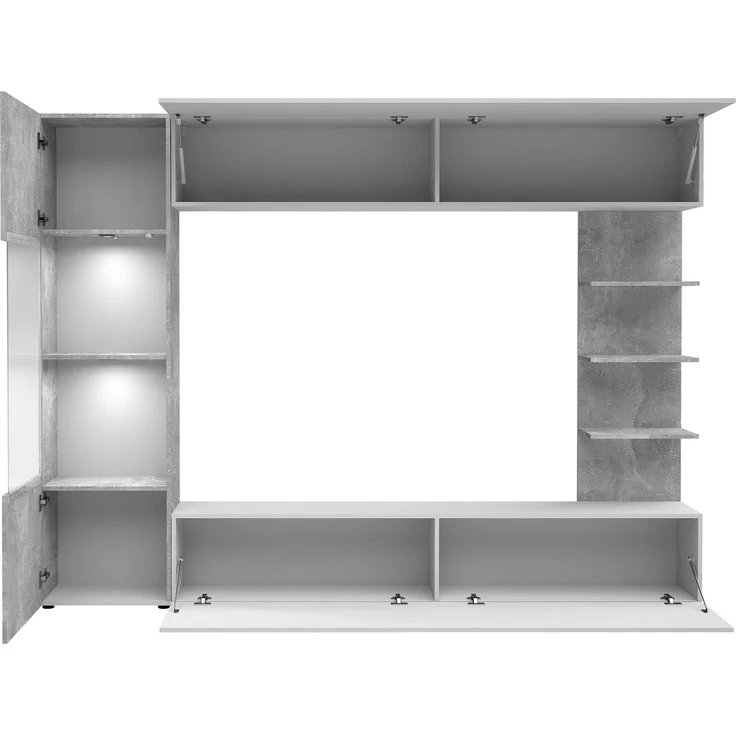 Wohnwand Lazando, mit weißer LED Beleuchtung, Farbe: Cashmere + Cremona Eiche – Bild 3