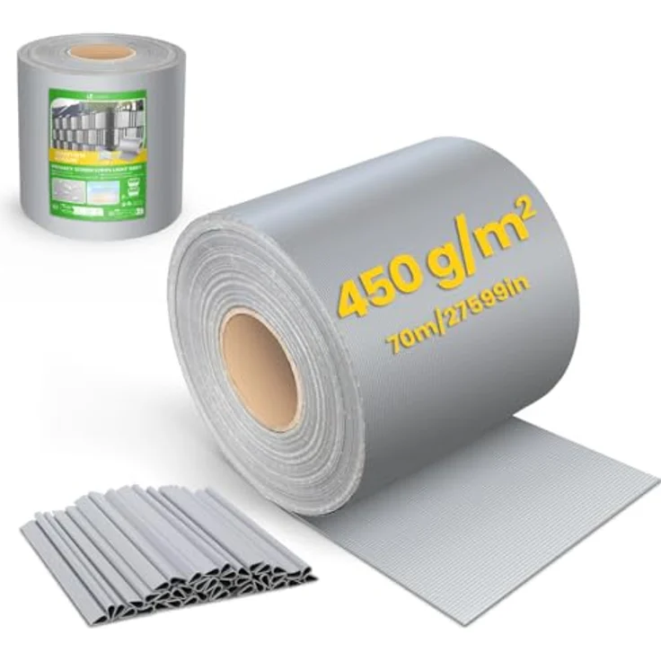 VOUNOT® PVC Sichtschutzstreifen für Doppelstabmatten 70m x 19cm, 40 Befestigungsclips, Sichtschutz Zaunfolie für Stabmattenzaun, Gartenzaun, Zaun, Hellgrau – Bild 1