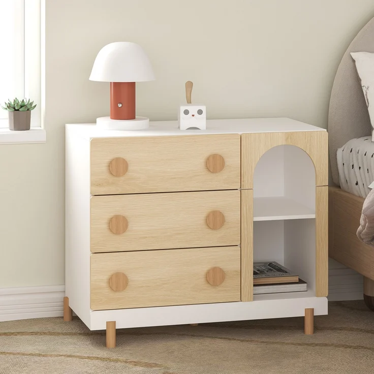 Kinderkommode Vaarentaa 3 Schubladen 2 Fächer Weiß/Eicheoptik [en. casa] – Bild 6