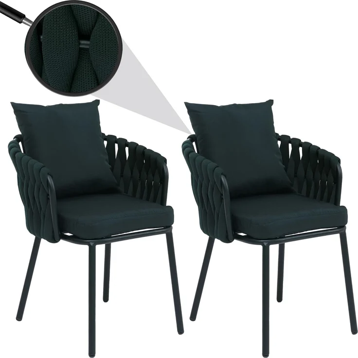 2er-Set Aluminium-Esszimmerstuhl HWC-P89, Indoor Stuhl Armlehne, Stoff/Textil (180 g/m²) Seilgeflecht Rope ~ grün – Bild 1