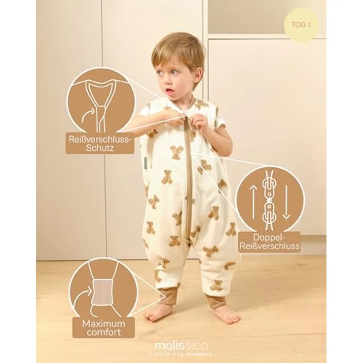 molis&co - Baby Schlafsack mit Füßen - Ideal für Frühling und Herbst - Babyschlafsack mit Füßen 1 tog - Leicht gepolstert - 100% Baumwolle (Oeko-TEX 100), Premium Qualität - Teddy (120 cm) – Bild 4