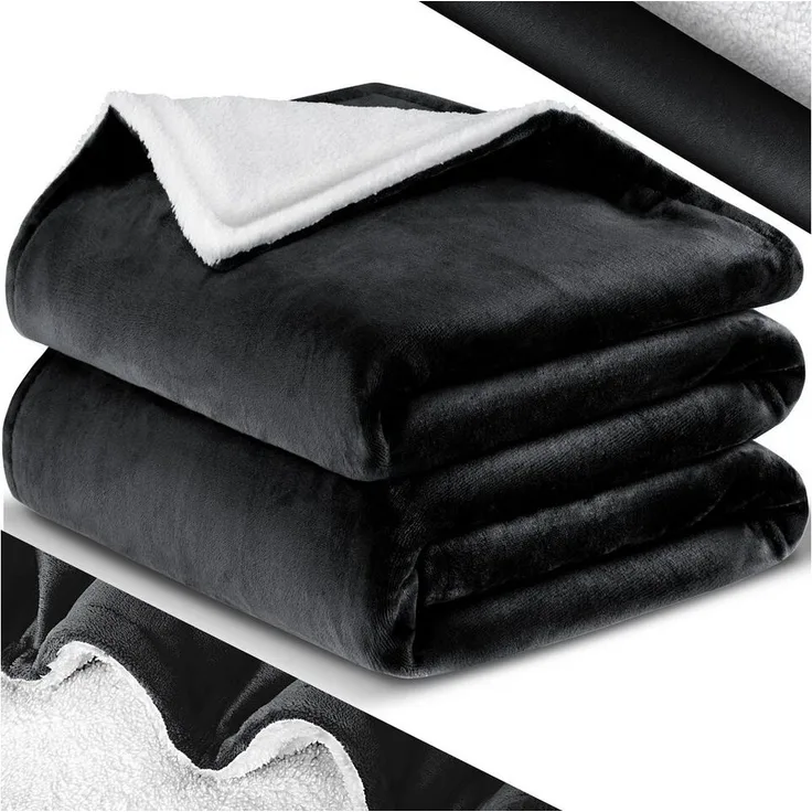 Kesser® Fleecedecke, Sherpa / Flanell, Schwarz, 220x240 cm