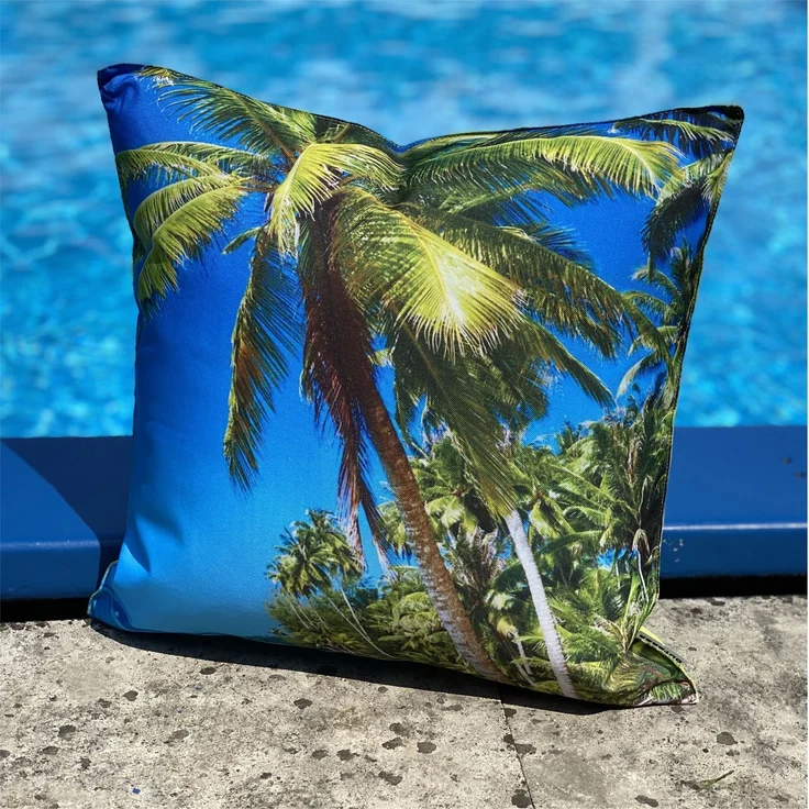 heimtexland ® Outdoorkissen Lotus Effekt 45x45 Garten Dekokissen Wasserabweisend Outdoor Lounge Deko Kissen Typ742 Südsee Palme – Bild 2