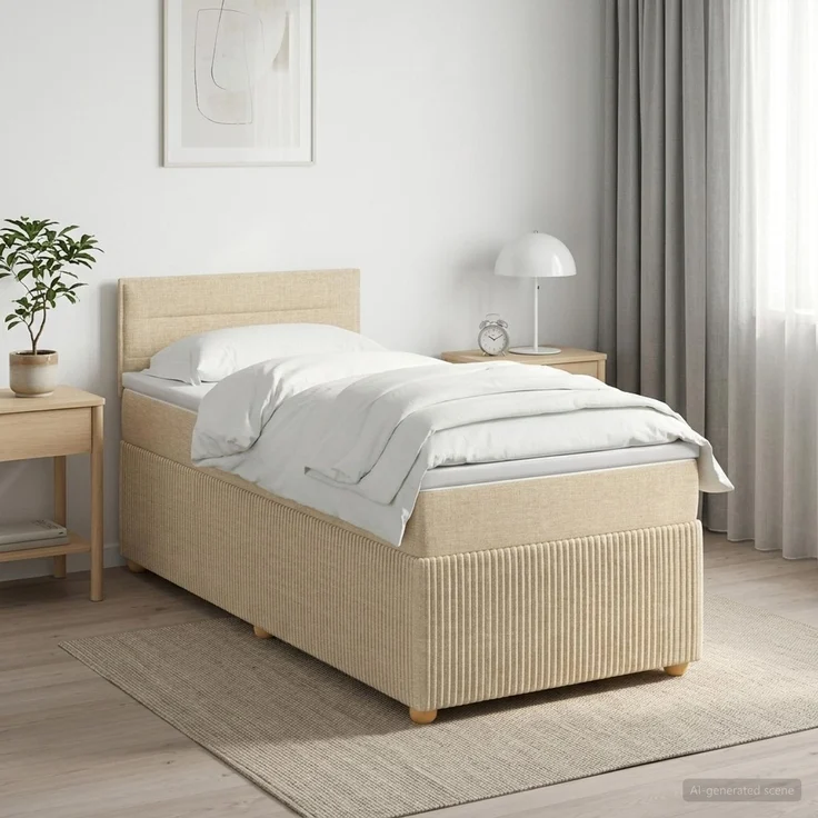 vidaXL Boxspringbett mit Matratze mit Kopfteil Creme 80 x 200 cm Stoff 3451333 – Bild 1