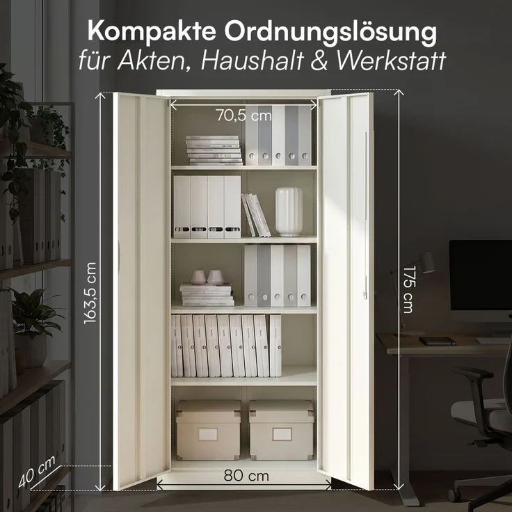 STEELSØN 'Regulus' Aktenschrank, Metall, weiß, 175x40x80 cm, abschließbar, Metallschrank mit 5 Fächern, geeignet als Werkzeugschrank – Bild 9