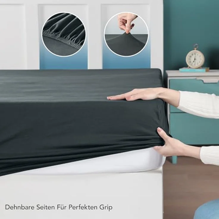Utopia Bedding Jersey Spannbettlaken Anthrazit, 90 x 200 cm, atmungsaktiv und elastisch mit 25 cm tiefen Taschen – Bild 4