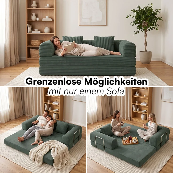 skølm 'Lofn' Modulares Sofa 2 Sitzer, 200x100 cm, Vollschaumcouch mit Metallgestell, Cord dunkelgrün, Schlafsofa vakuumverpackt, kein Aufbau erforderlich – Bild 5
