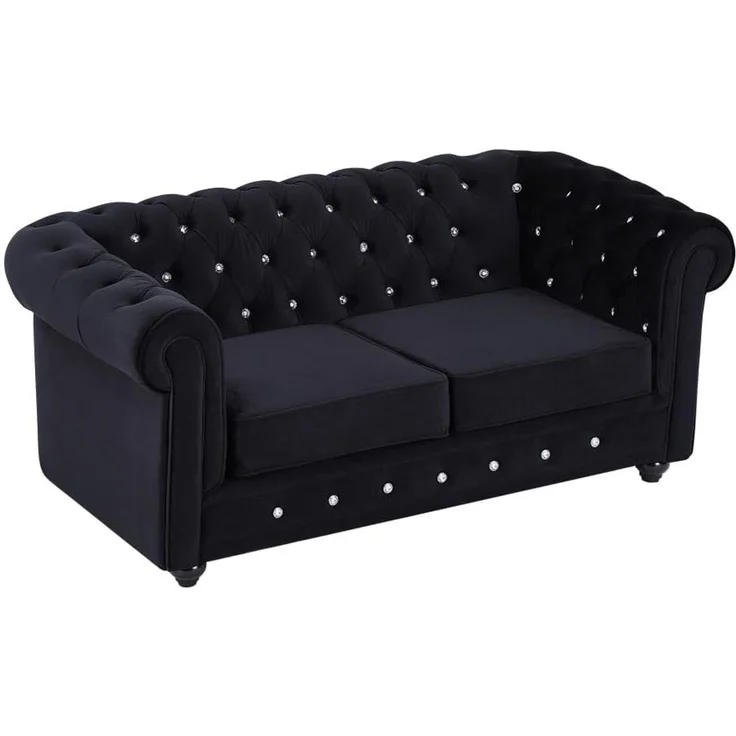 Vente-unique - Sofas 3-Sitzer, 2-Sitzer & Sessel - Samt - Schwarz mit Knöpfen in Kristall-Optik - CHESTERFIELD – Bild 5