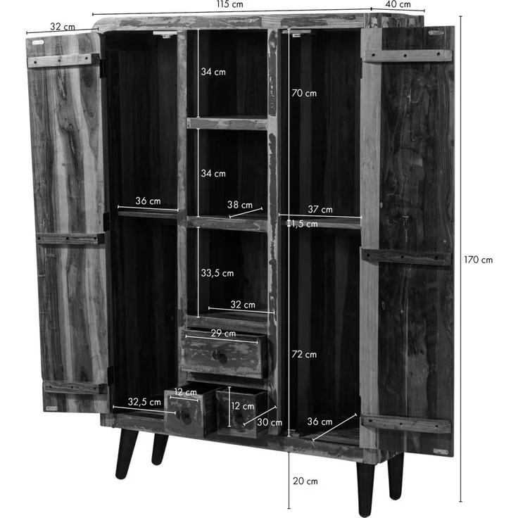 Highboard Altholz 115x40x170 mehrfarbig lackiert SIXTIES #108 – Bild 8