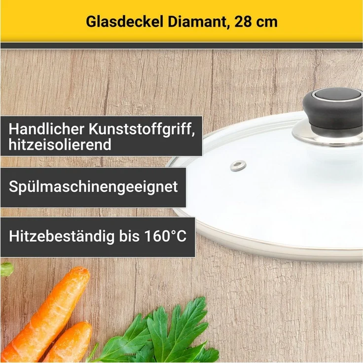 Universaldeckel 28 cm mit Kunststoffknopf / Glasdeckel / Universal - Deckel / Pfannendeckel / Topfdeckel – Bild 3