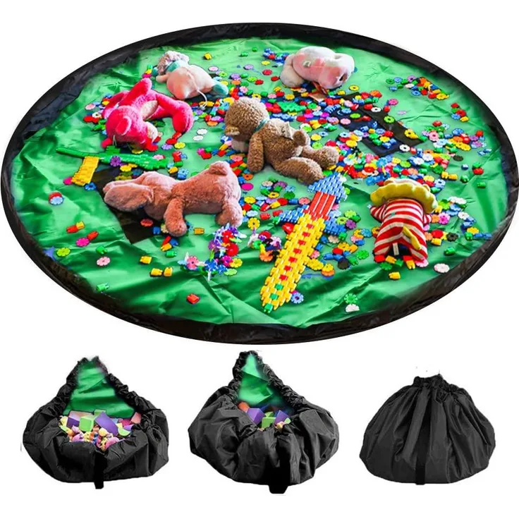 LandJoy Kinder Aufräumsack,Baby Spielzeug Aufbewahrung Spielmatte mit Tragegriff Spieldecke Speicher Tasche Kinderspielzeug-Aufbewahrungsbeutel（150cm Grün）