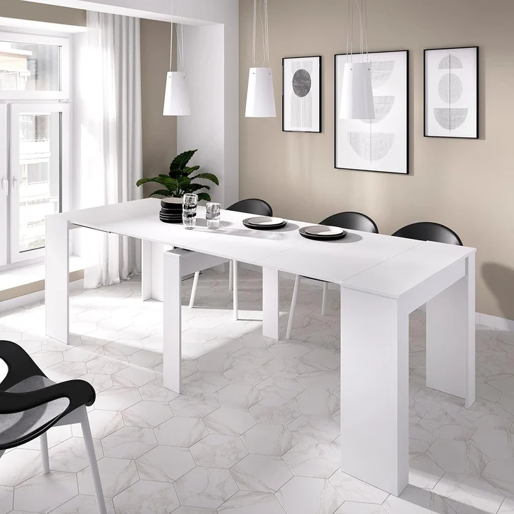 Vente-unique - Konsolentisch ausziehbar für 10 Personen - 4 Verlängerungen - Weiß - ONEGA – Bild 2