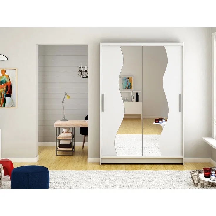 Kleiderschrank Miami S, ohne Beleuchtung, Farbe: Weiß / Spiegel