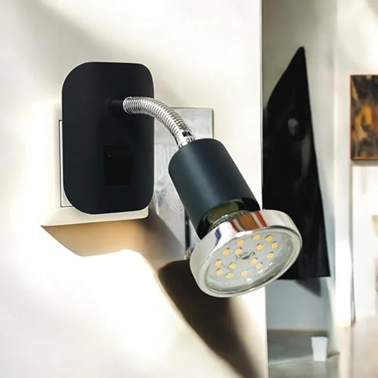 TRANGO LED Nachtlicht, 11-055 LED Steckerleuchte im Anthrazit-Schwarz mit Deko-Chrom Ring, Steckerlicht, Nachtlicht inkl. je 1x GU10 3000K warmweiß LED Leuchtmittel & ON/OFF Schalter, Leselampe, Wandlampe, Küchenlampe – Bild 6