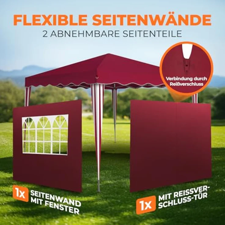 Kronenburg Faltpavillon wasserdicht Dachmaß 3x3 m UV Schutz 50+ Pavillon in Rot mit 2 Seitenteilen – Bild 7