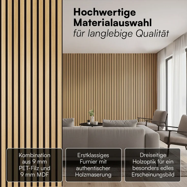 skølm 'Rune' 3D Akustikpaneele, Eiche, hochwertige Holzoptik Furnier und MDF, 120x60 cm, Wandpaneele mit Schallschutz, 2er Set – Bild 6