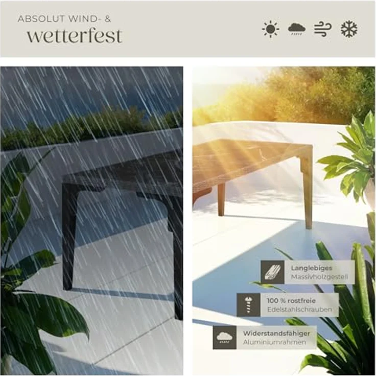 tectake Gartentisch Foggia, großer Rattantisch, grau, rechteckig, 196x87x76 cm, mit marmorierten Feinsteinzeugplatten und robustem Geflecht – Bild 7